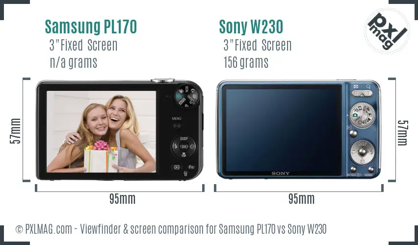 Samsung PL170 vs Sony W230 Screen and Viewfinder comparison