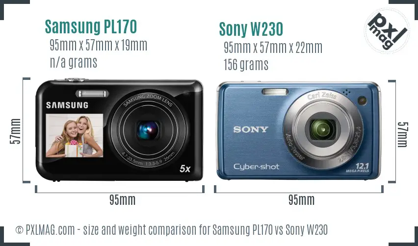 Samsung PL170 vs Sony W230 size comparison