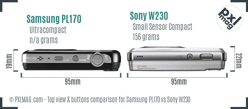 Samsung PL170 vs Sony W230 top view buttons comparison