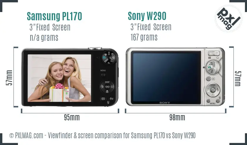 Samsung PL170 vs Sony W290 Screen and Viewfinder comparison