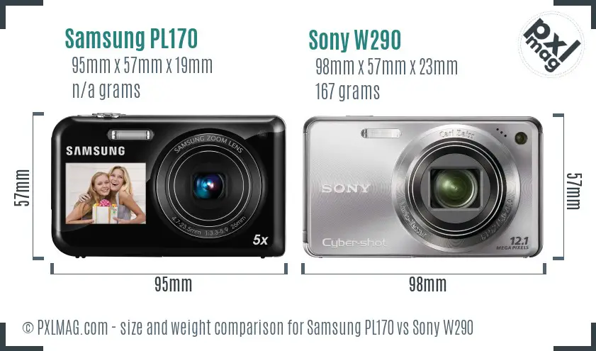 Samsung PL170 vs Sony W290 size comparison
