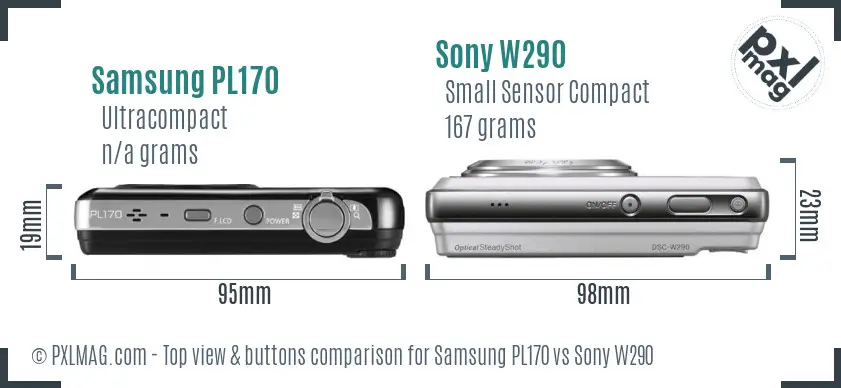 Samsung PL170 vs Sony W290 top view buttons comparison