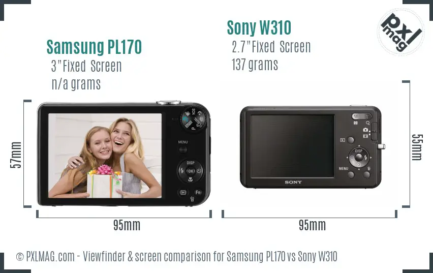 Samsung PL170 vs Sony W310 Screen and Viewfinder comparison