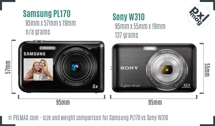 Samsung PL170 vs Sony W310 size comparison