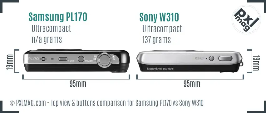 Samsung PL170 vs Sony W310 top view buttons comparison