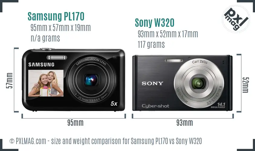 Samsung PL170 vs Sony W320 size comparison