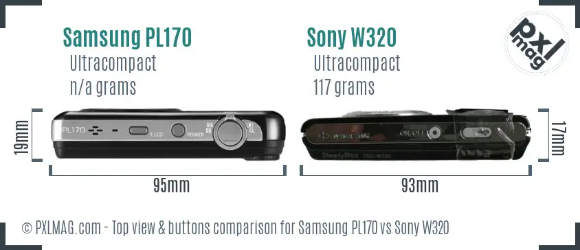 Samsung PL170 vs Sony W320 top view buttons comparison