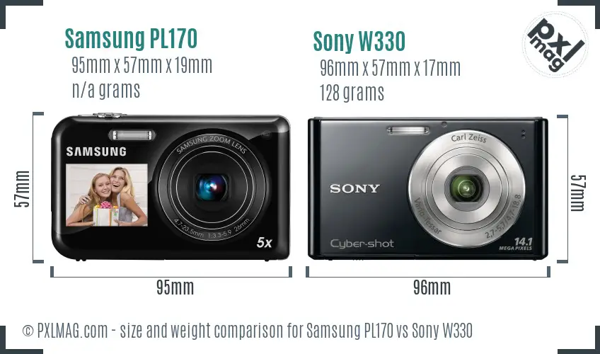 Samsung PL170 vs Sony W330 size comparison