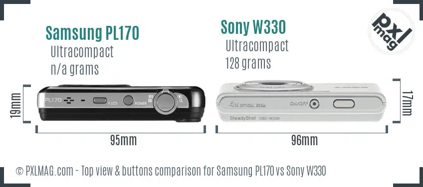 Samsung PL170 vs Sony W330 top view buttons comparison
