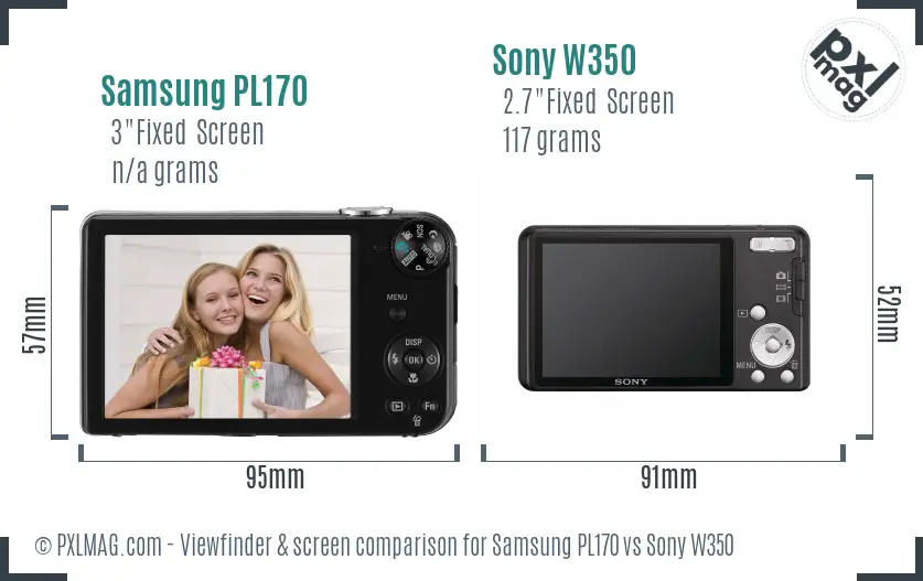Samsung PL170 vs Sony W350 Screen and Viewfinder comparison