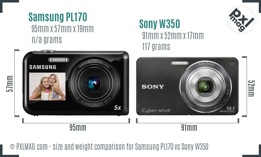 Samsung PL170 vs Sony W350 size comparison