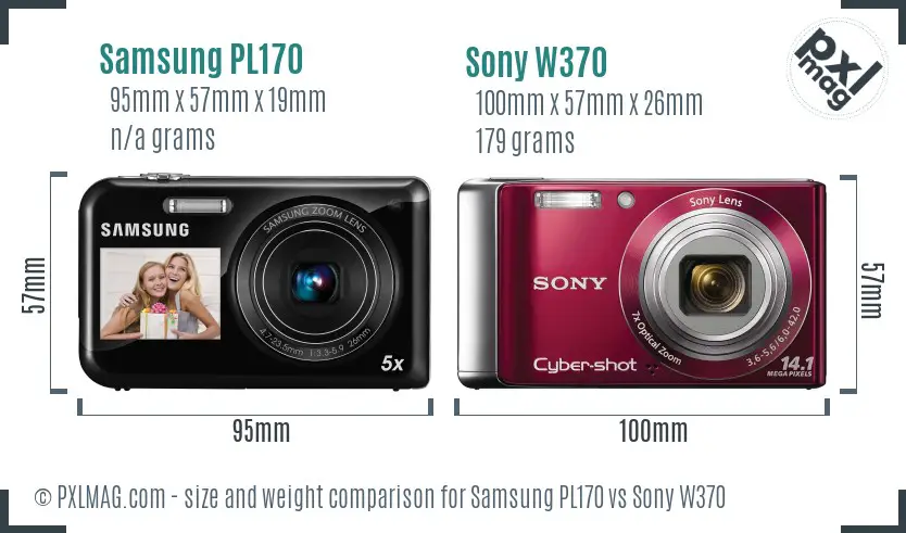 Samsung PL170 vs Sony W370 size comparison