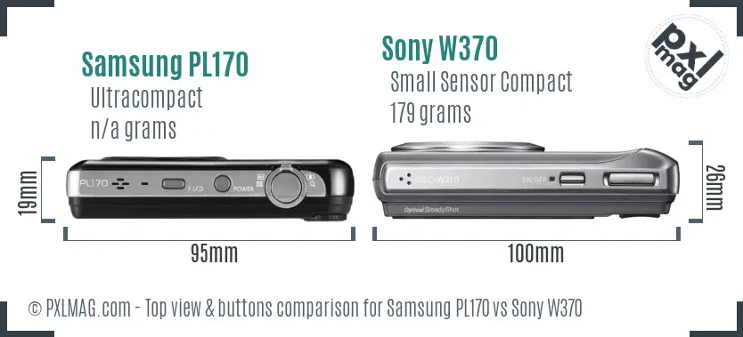 Samsung PL170 vs Sony W370 top view buttons comparison