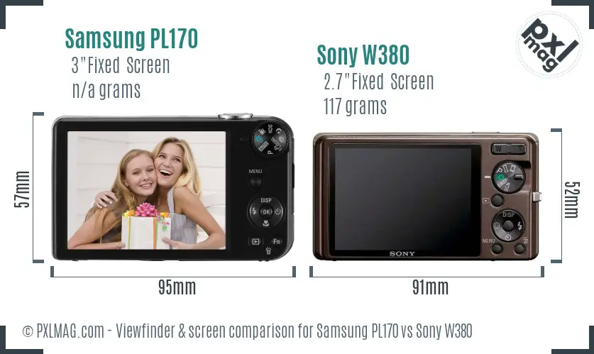 Samsung PL170 vs Sony W380 Screen and Viewfinder comparison