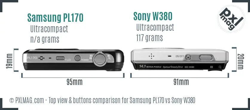 Samsung PL170 vs Sony W380 top view buttons comparison