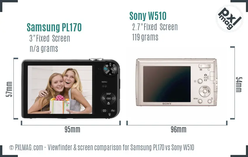 Samsung PL170 vs Sony W510 Screen and Viewfinder comparison