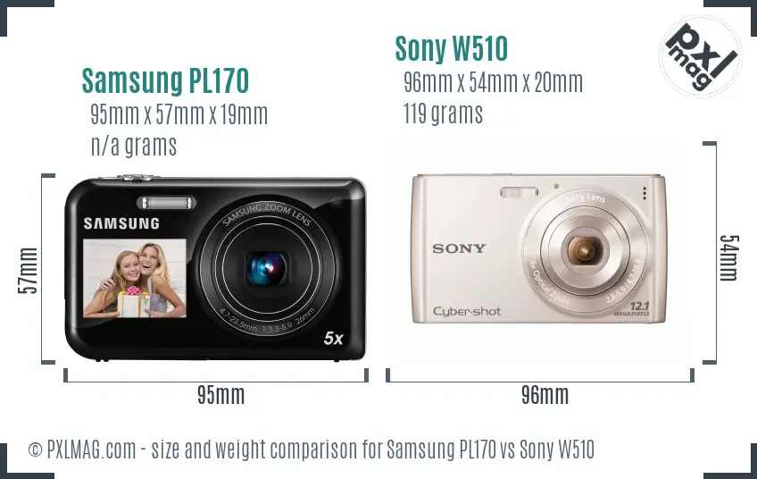 Samsung PL170 vs Sony W510 size comparison