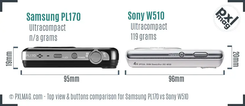 Samsung PL170 vs Sony W510 top view buttons comparison