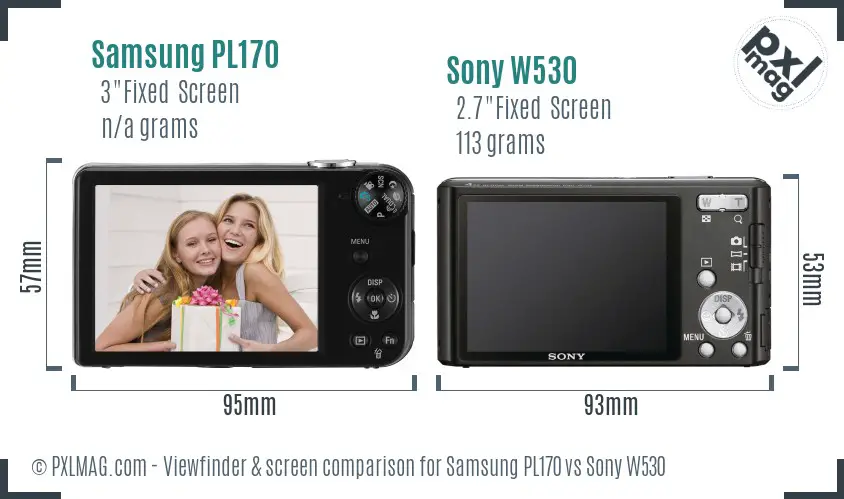 Samsung PL170 vs Sony W530 Screen and Viewfinder comparison
