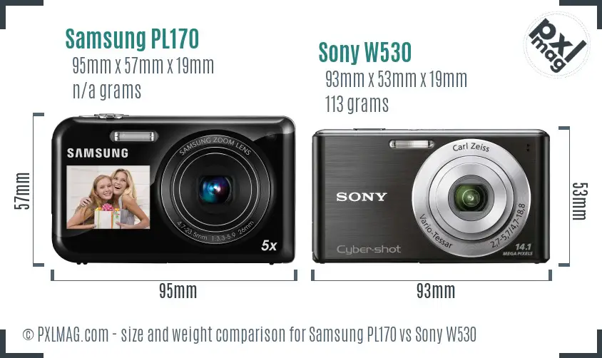 Samsung PL170 vs Sony W530 size comparison
