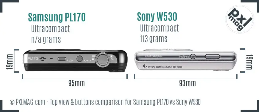 Samsung PL170 vs Sony W530 top view buttons comparison