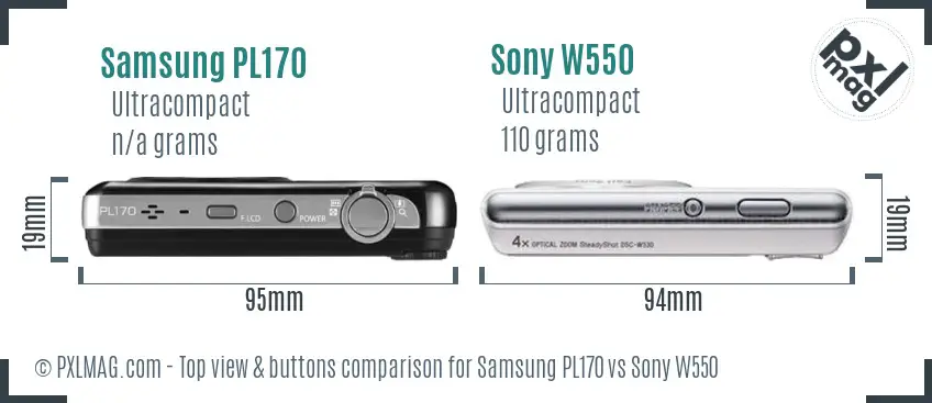 Samsung PL170 vs Sony W550 top view buttons comparison Samsung PL170 vs Sony W550 top view buttons comparison