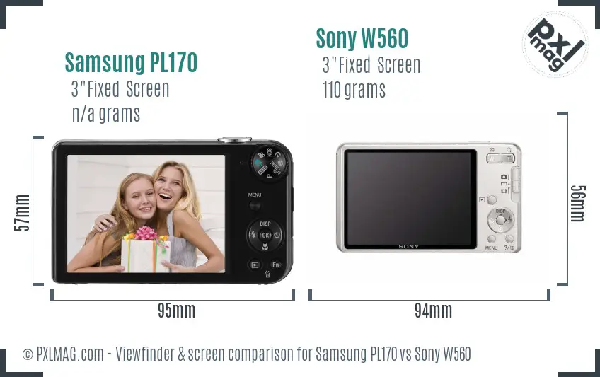 Samsung PL170 vs Sony W560 Screen and Viewfinder comparison
