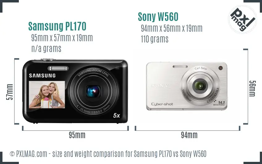 Samsung PL170 vs Sony W560 size comparison