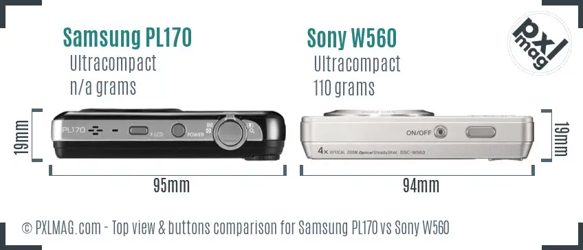 Samsung PL170 vs Sony W560 top view buttons comparison