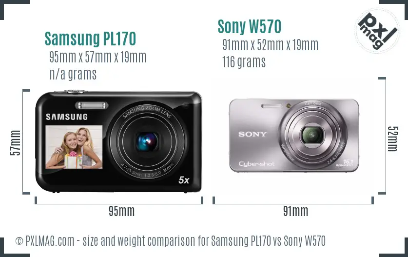 Samsung PL170 vs Sony W570 size comparison