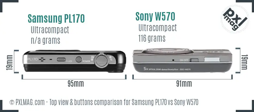 Samsung PL170 vs Sony W570 top view buttons comparison