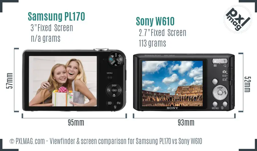 Samsung PL170 vs Sony W610 Screen and Viewfinder comparison