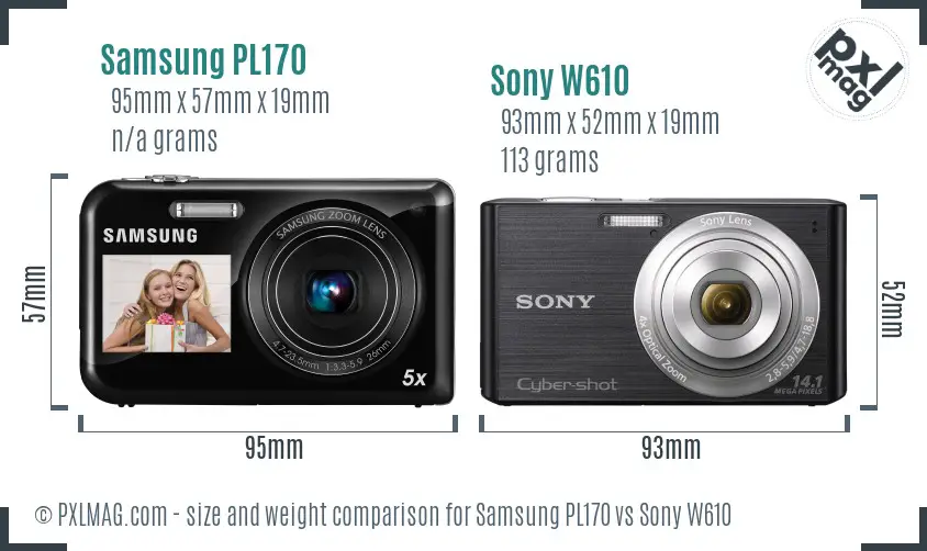 Samsung PL170 vs Sony W610 size comparison