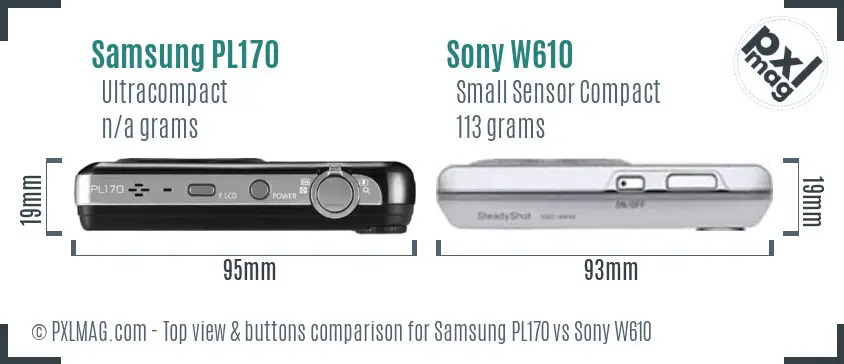 Samsung PL170 vs Sony W610 top view buttons comparison