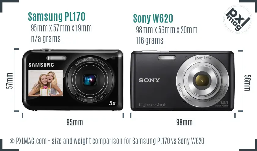 Samsung PL170 vs Sony W620 size comparison Samsung PL170 vs Sony W620 size comparison