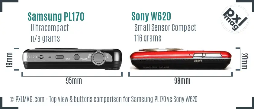 Samsung PL170 vs Sony W620 top view buttons comparison Samsung PL170 vs Sony W620 top view buttons comparison