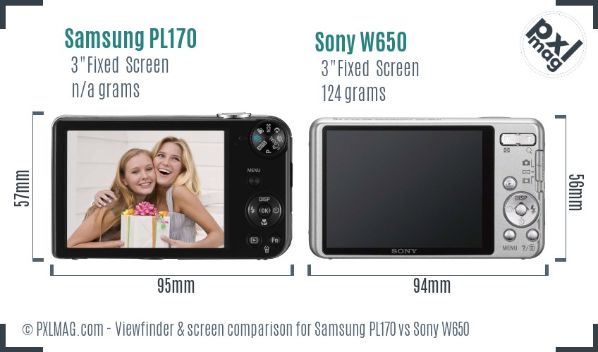 Samsung PL170 vs Sony W650 Screen and Viewfinder comparison