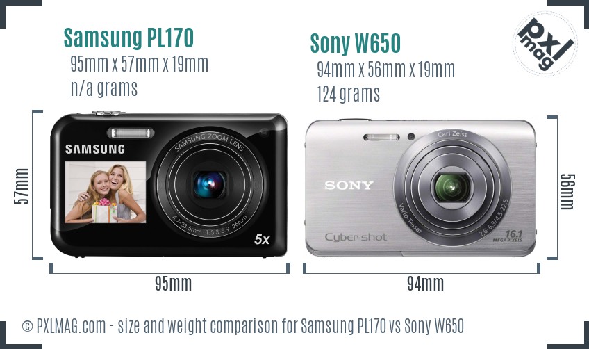 Samsung PL170 vs Sony W650 size comparison