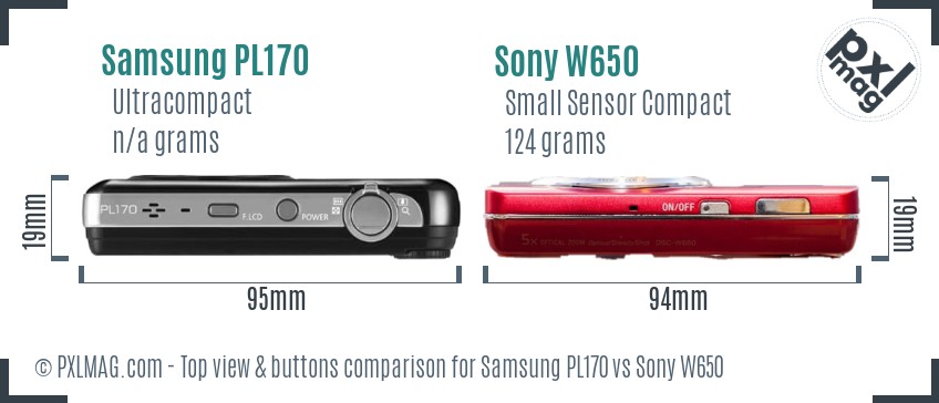 Samsung PL170 vs Sony W650 top view buttons comparison