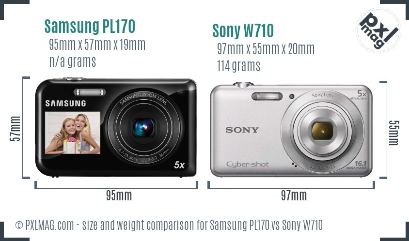 Samsung PL170 vs Sony W710 size comparison