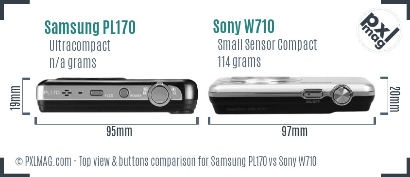 Samsung PL170 vs Sony W710 top view buttons comparison