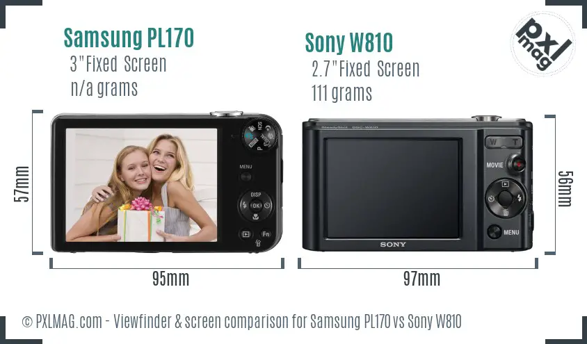Samsung PL170 vs Sony W810 Screen and Viewfinder comparison