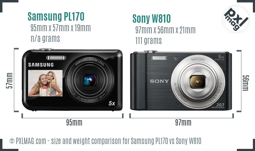 Samsung PL170 vs Sony W810 size comparison