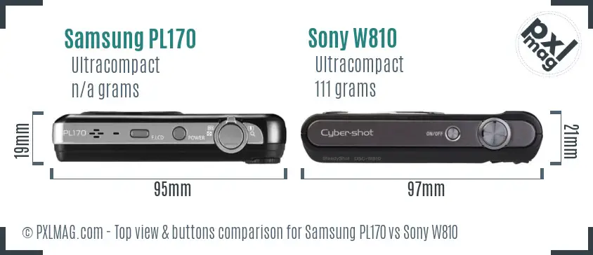 Samsung PL170 vs Sony W810 top view buttons comparison