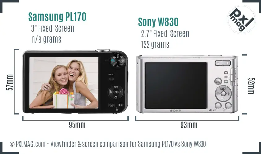 Samsung PL170 vs Sony W830 Screen and Viewfinder comparison