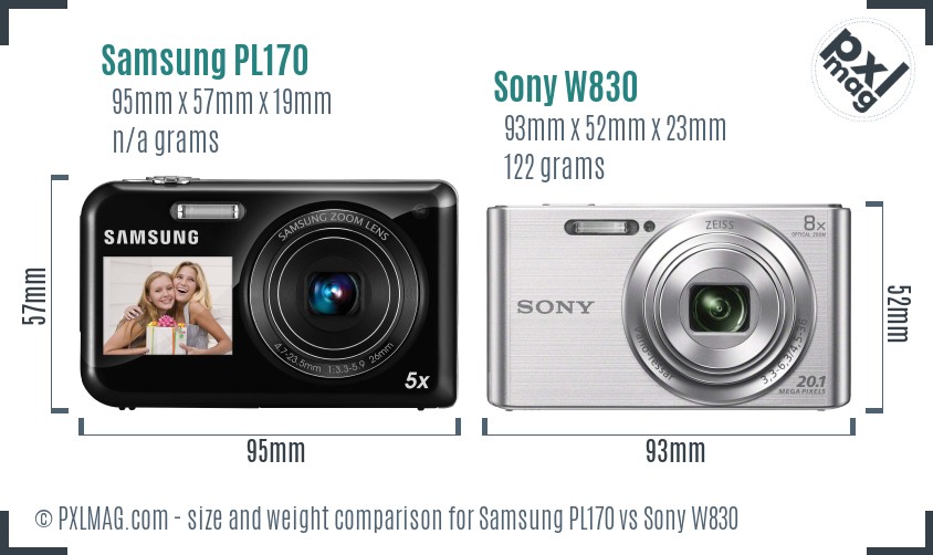 Samsung PL170 vs Sony W830 size comparison