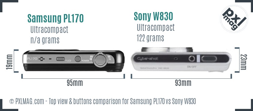 Samsung PL170 vs Sony W830 top view buttons comparison