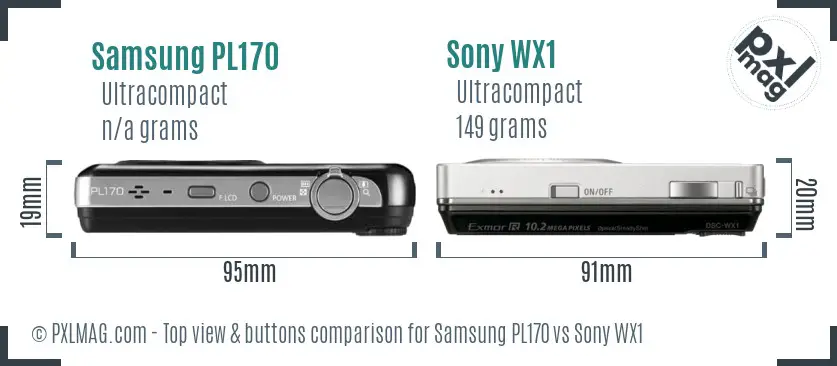 Samsung PL170 vs Sony WX1 top view buttons comparison