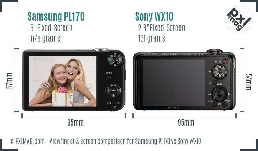 Samsung PL170 vs Sony WX10 Screen and Viewfinder comparison