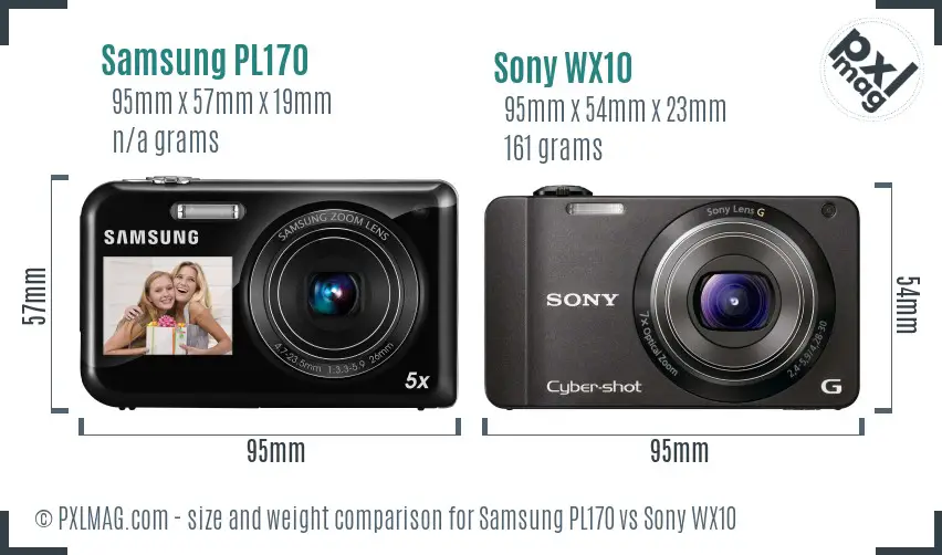 Samsung PL170 vs Sony WX10 size comparison